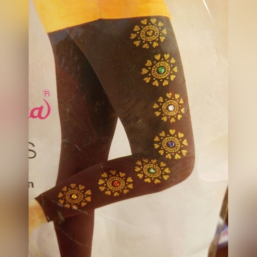 Angelina Black Tights  with Gold Embellishments